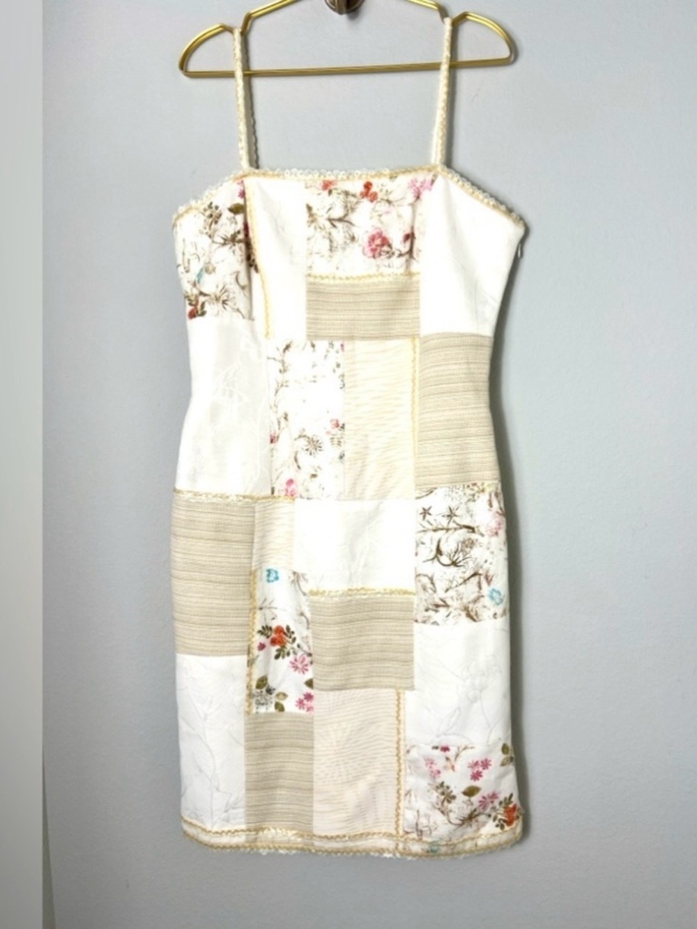 Alberto Makali Patchwork Floral Jacquard Dress Sequin Lace Trim Romantic Sz 12 - Picture 7 of 16